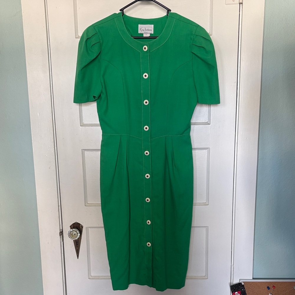 King Fashion Vintage Green Button-Down Dress Size 12 - Picture 1 of 4